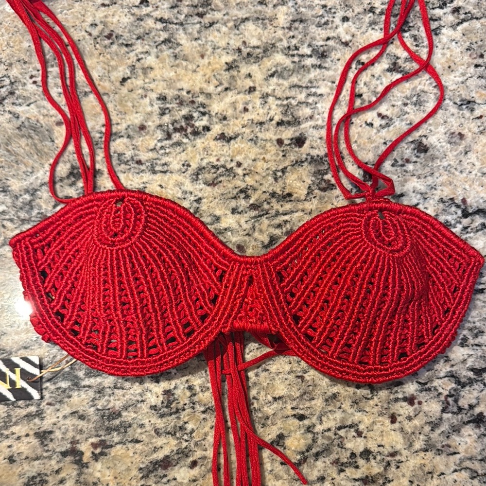 Indah Red Crochet Bikini Top
